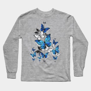 Blue Topaz Butterflies Flying Long Sleeve T-Shirt